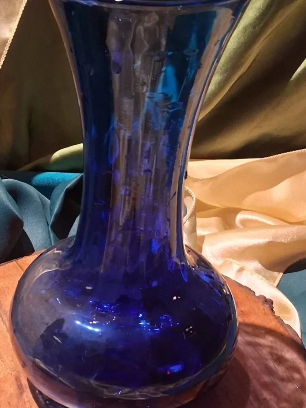 Vintage Virginia Glass Cobalt Blue Hand Blown Vase Bulbous Optic Rib